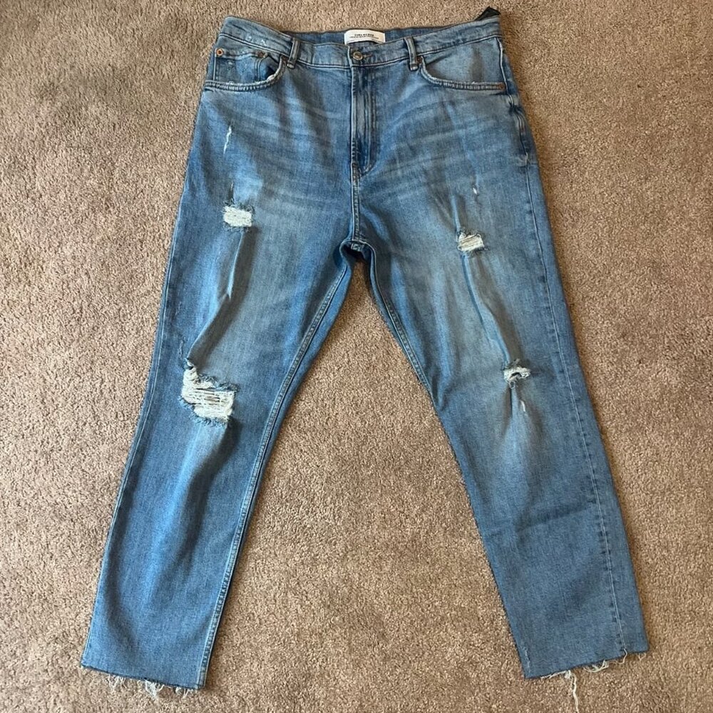 Zara Women’s‎ Slim Skinny High Rise Cropped Distressed Jeans Size 10